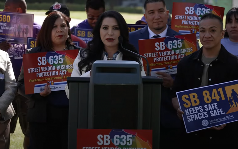 Sens. Susan Rubio and Maria Elena Durazo held a press conference highlighting bills that protect immigrant communities and survivors of domestic violence and trafficking