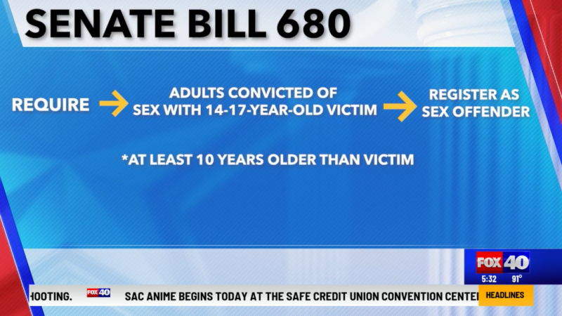 Screen still from a FOX 40 broadcast highlighting the details of SB 680